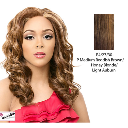 Macy Lace Front Wig,Streaked Blend Of Medium Brown, Strawberry Blonde, And Light Auburn