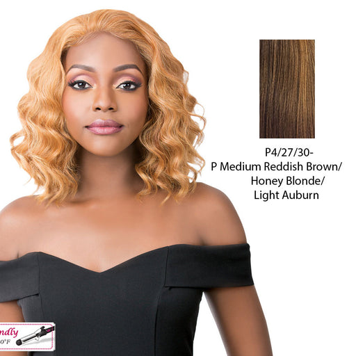 Synthetic Hair Lace Front Wig Simply Lace Tides Wave,Streaked Blend Of Medium Brown, Strawberry Blonde, And Light Auburn