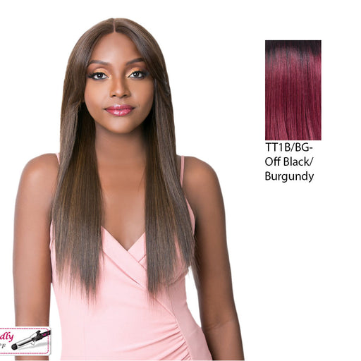 Iron Friendly, Soft And Silky Swiss Lace Front Wigs - Swiss Lace Curtain Call,Off Black Top With Burgundy Ends