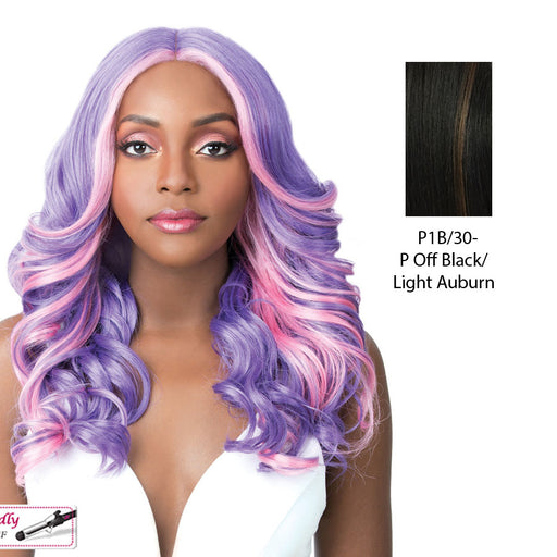 Swiss Lace Frida Lace Front & Lace Part Synthetic Wig,Off Black Base With Light Auburn Highlights