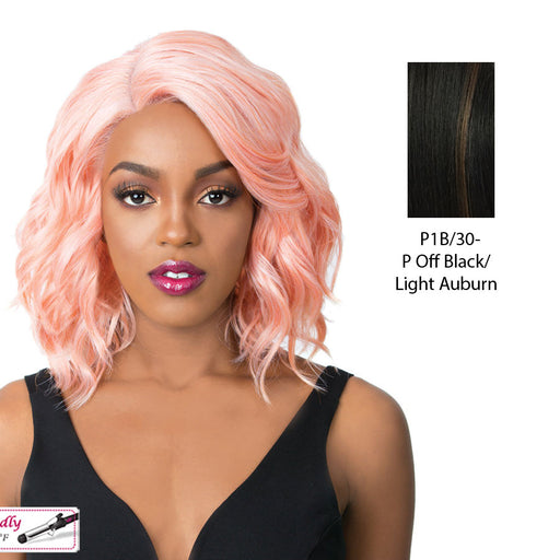 Synthetic Swiss Lace Front Wig - Swiss Lace Glanage,Off Black Base With Light Auburn Highlights