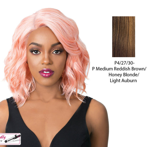 Synthetic Swiss Lace Front Wig - Swiss Lace Glanage,Streaked Blend Of Medium Brown, Strawberry Blonde, And Light Auburn