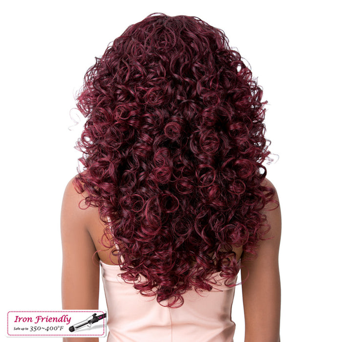 Iron Friendly, Super Wavy Style Soft And Silky Hand-Tied Frontal Swiss Lace Front Wigs - Swiss Lace Goldie,Off Black Top With Burgundy Ends