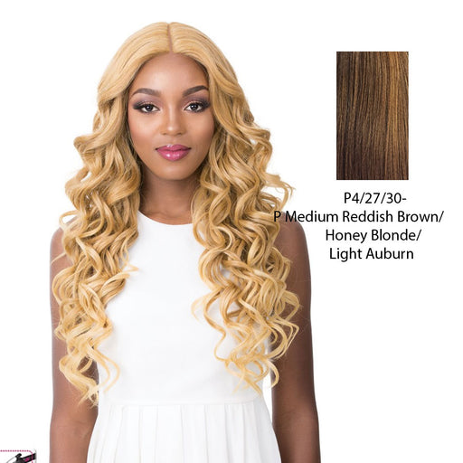 Synthetic Swiss Lace Front Wig Swiss Lace Houston,Streaked Blend Of Medium Brown, Strawberry Blonde, And Light Auburn