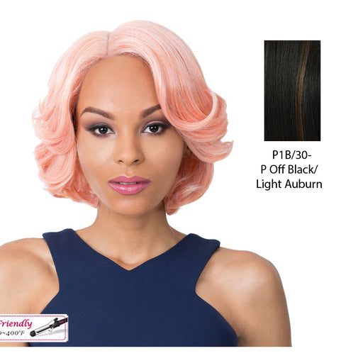 Synthetic Swiss Lace Front Wig - Swiss Lace Issac,Off Black Base With Light Auburn Highlights