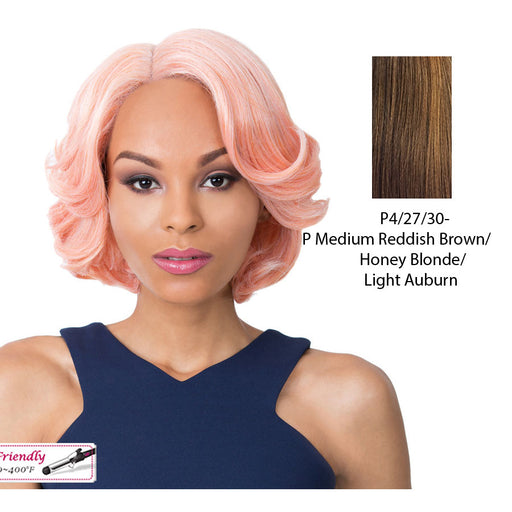 Synthetic Swiss Lace Front Wig - Swiss Lace Issac,Streaked Blend Of Medium Brown, Strawberry Blonde, And Light Auburn