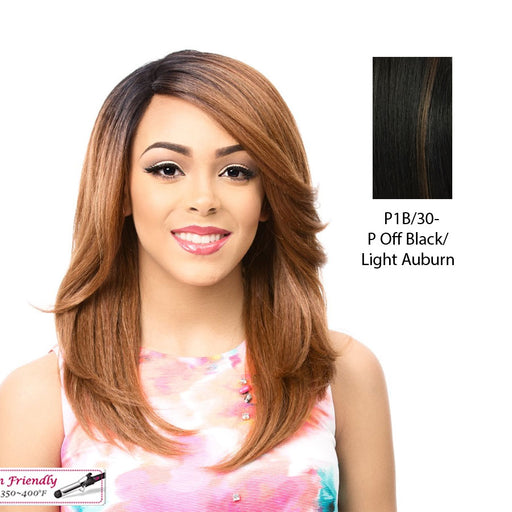 Swiss Lace Front Wig Swiss Lace Justine,Off Black Base With Light Auburn Highlights