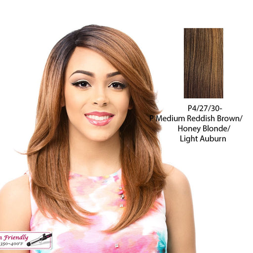 Swiss Lace Front Wig Swiss Lace Justine,Streaked Blend Of Medium Brown, Strawberry Blonde, And Light Auburn