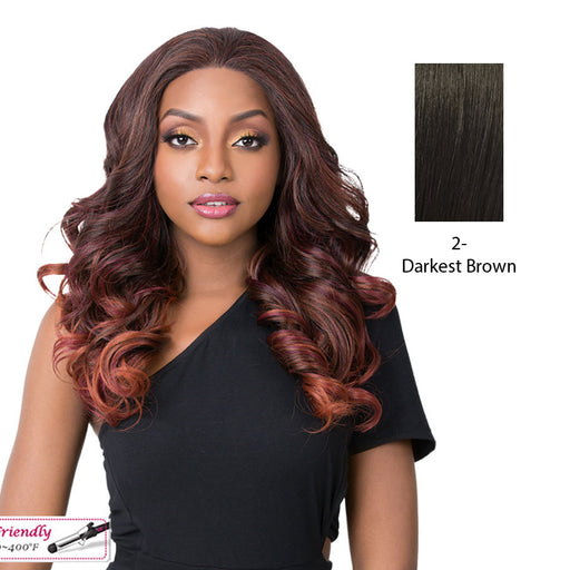 Synthetic Iron Friendly Ear To Ear Perfect Hairline Swiss Lace Front Wig Swiss Lace Kasandra,Darkest Brown