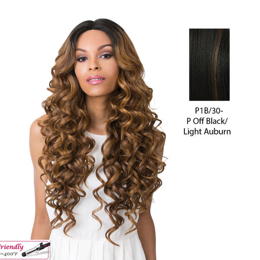 Synthetic Swiss Lace Front Wig - Swiss Lace Keeff,Off Black Base With Light Auburn Highlights