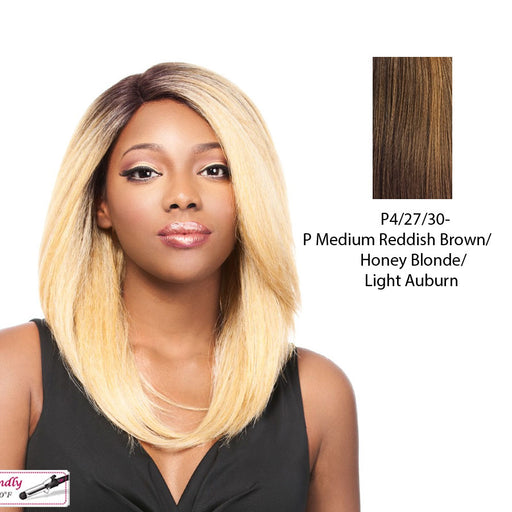 Swiss Lace Front Wig Swiss Lace Konis,Streaked Blend Of Medium Brown, Strawberry Blonde, And Light Auburn