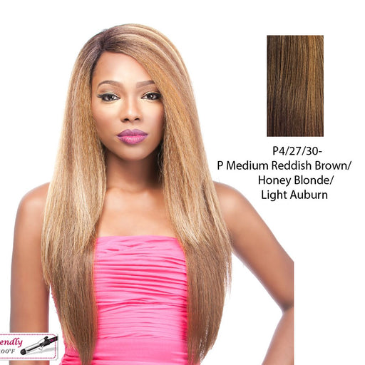 Lancy Lace Front Wig,Streaked Blend Of Medium Brown, Strawberry Blonde, And Light Auburn