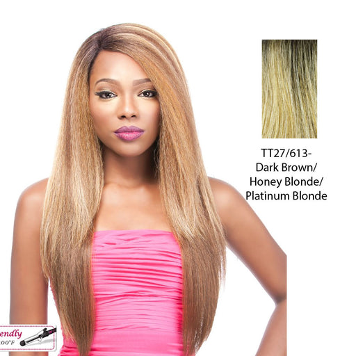 Lancy Lace Front Wig,Dark Brown Roots With A Blended Mix Of Strawberry Blonde And Platinum Blonde