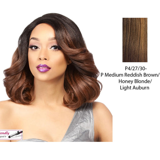 Synthetic Lace Front - Swiss Lace Maita,Streaked Blend Of Medium Brown, Strawberry Blonde, And Light Auburn