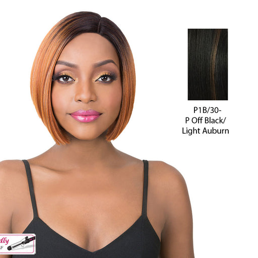 Synthetic Swiss Lace Front Wig - Swiss Lace Maze,Off Black Base With Light Auburn Highlights