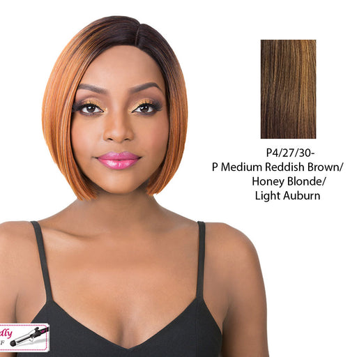 Synthetic Swiss Lace Front Wig - Swiss Lace Maze,Streaked Blend Of Medium Brown, Strawberry Blonde, And Light Auburn