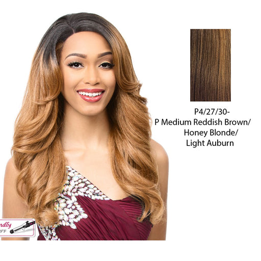 Swiss Lace Front Wig Montessa,Streaked Blend Of Medium Brown, Strawberry Blonde, And Light Auburn
