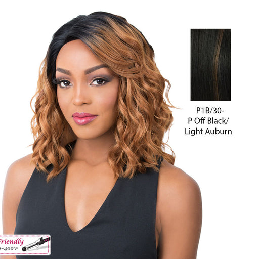 Soft & Silky Synthetic Swiss Lace Front Wig Oligo,Off Black Base With Light Auburn Highlights