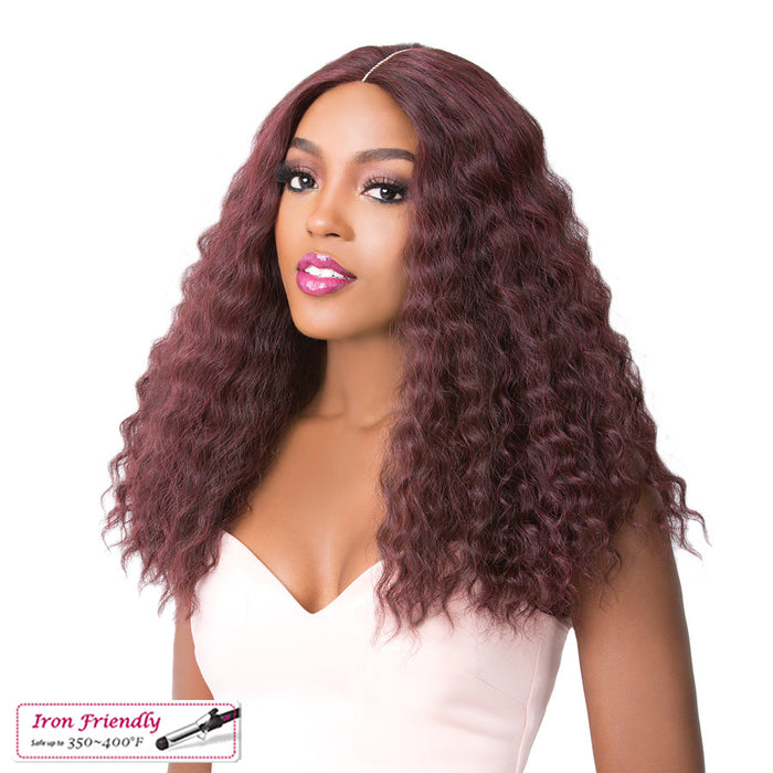 Lace Front Iron Friendiy Synthetic Swiss Lace Rhinestone Wig,Dark Wine