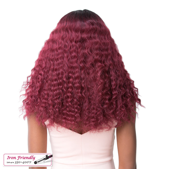 Lace Front Iron Friendiy Synthetic Swiss Lace Rhinestone Wig,Two Tone Off Black + Burgundy