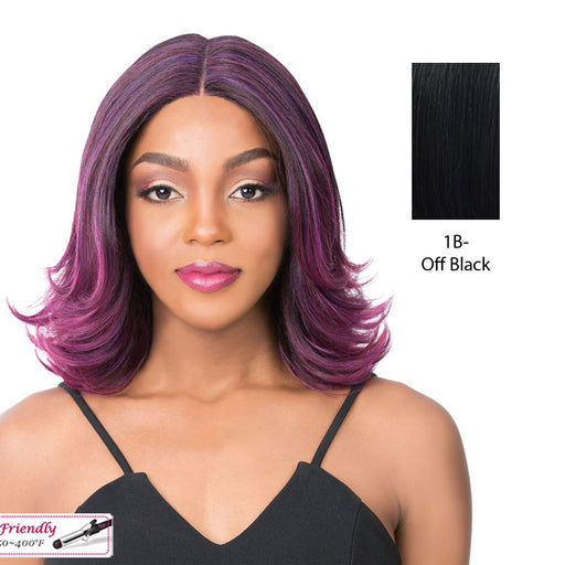 Synthetic Deep Center Parting Swiss Lace Front Wig_ Swiss Lace Serafina,Off Black