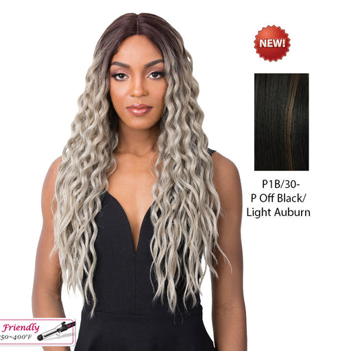 Swiss Lace Sunflower Lace Front & Lace Part Synthetic Wig,Off Black Base With Light Auburn Highlights