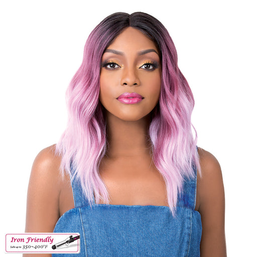 Synthetic Hair Lace Front Wig Swiss Lace Deep Part_ Sun Kiss,3Ntt Blackberry Pink