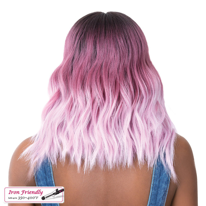 Synthetic Hair Lace Front Wig Swiss Lace Deep Part_ Sun Kiss,3Ntt Blackberry Pink