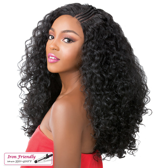 Premium Synthetic T Braided Part Swiss Lace Front Wig - Kandee,Off Black