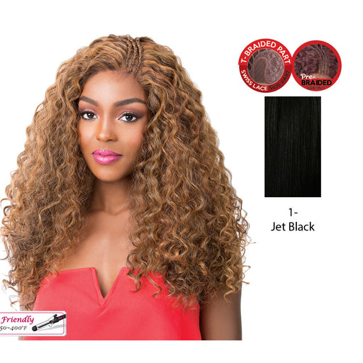 Premium Synthetic T Braided Part Swiss Lace Front Wig - Kandee,Black