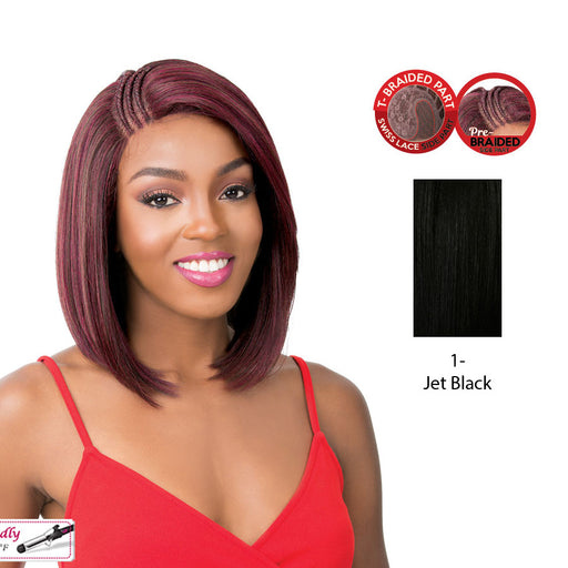 Synthetic Swiss Lace Front Wig Swiss Lace T Braided Part Malibu,Black