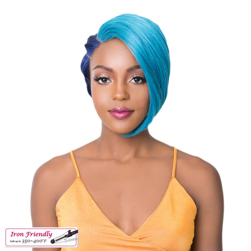 Iron Friendly Swiss Lace Front Wig Swiss Lace Two Block,Hs Sea Blue