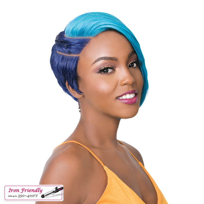 Iron Friendly Swiss Lace Front Wig Swiss Lace Two Block,Hs Sea Blue