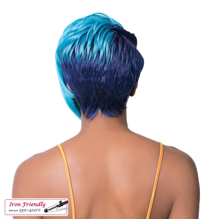 Iron Friendly Swiss Lace Front Wig Swiss Lace Two Block,Hs Sea Blue