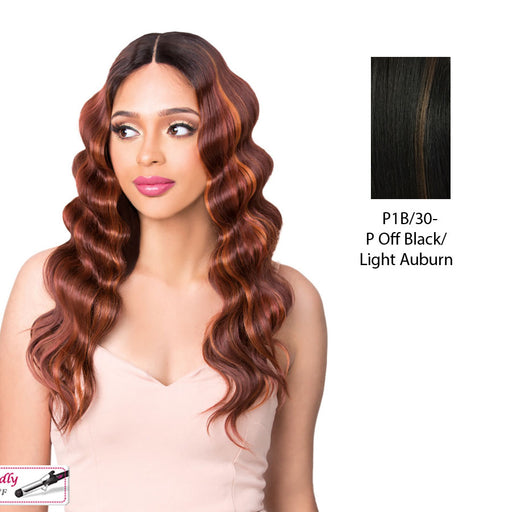 Synthetic Swiss Lace Front Wig - Venus,Off Black Base With Light Auburn Highlights