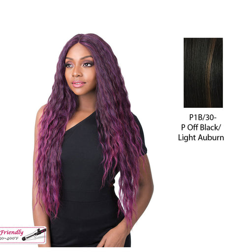 Swiss Lace Cascade Lace Front & Lace Part Synthetic Wig,Off Black Base With Light Auburn Highlights