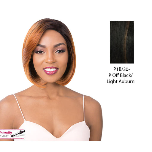 Synthetic Hair Lace Front Wig Swiss Lace Zody,Off Black Base With Light Auburn Highlights