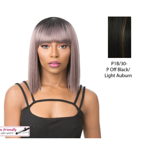 Real Hair Line Part Iron Friendly Wig - Sugar Song,Off Black Base With Light Auburn Highlights