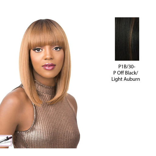 Real Hair Line Part Iron Friendly Wig - Summer Rain,Off Black Base With Light Auburn Highlights