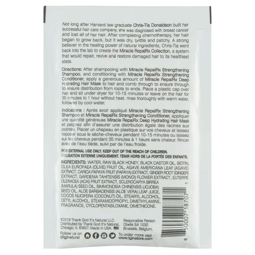 TGIN Miracle RepaiRx Deep Hydrating Hair Mask, 1.75 Oz.