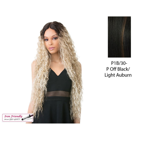Synthetic Hair Iron Friendly Wig Valencia,Off Black Base With Light Auburn Highlights