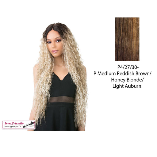 Synthetic Hair Iron Friendly Wig Valencia,Streaked Blend Of Medium Brown, Strawberry Blonde, And Light Auburn
