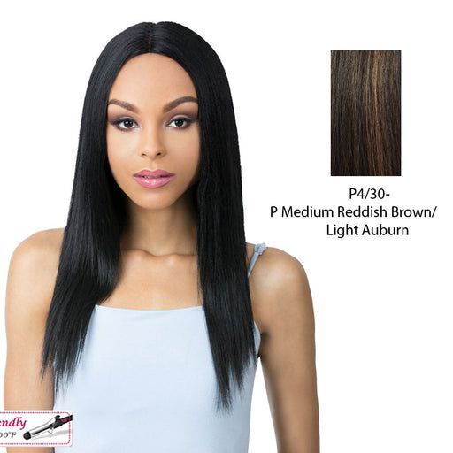 Yaki Bang Weave 20" Heat Friendly Synthetic Wig,Medium Brown Base With Light Auburn Highlights
