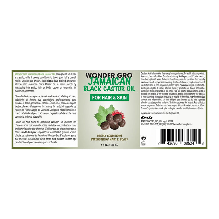 Wonder Gro Jamaican Black Castor Oil for Hair and Skin 4 Oz.